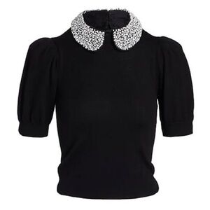 Alice + Olivia Ciara Pearl Embellished Collar Black  top Sweater Size XS